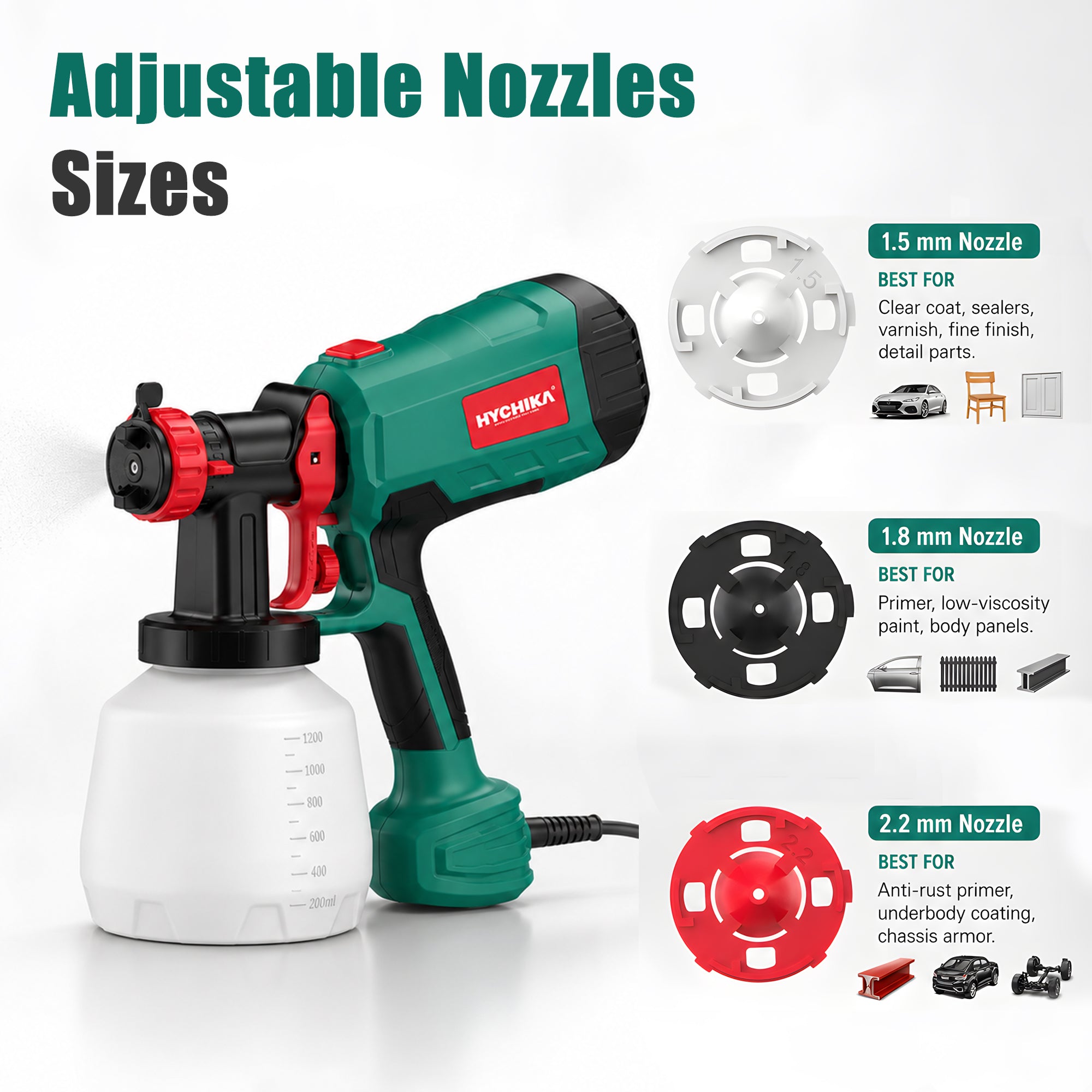 HYCHIKA 600W HVLP-Farbspritzgerät, 1200ML