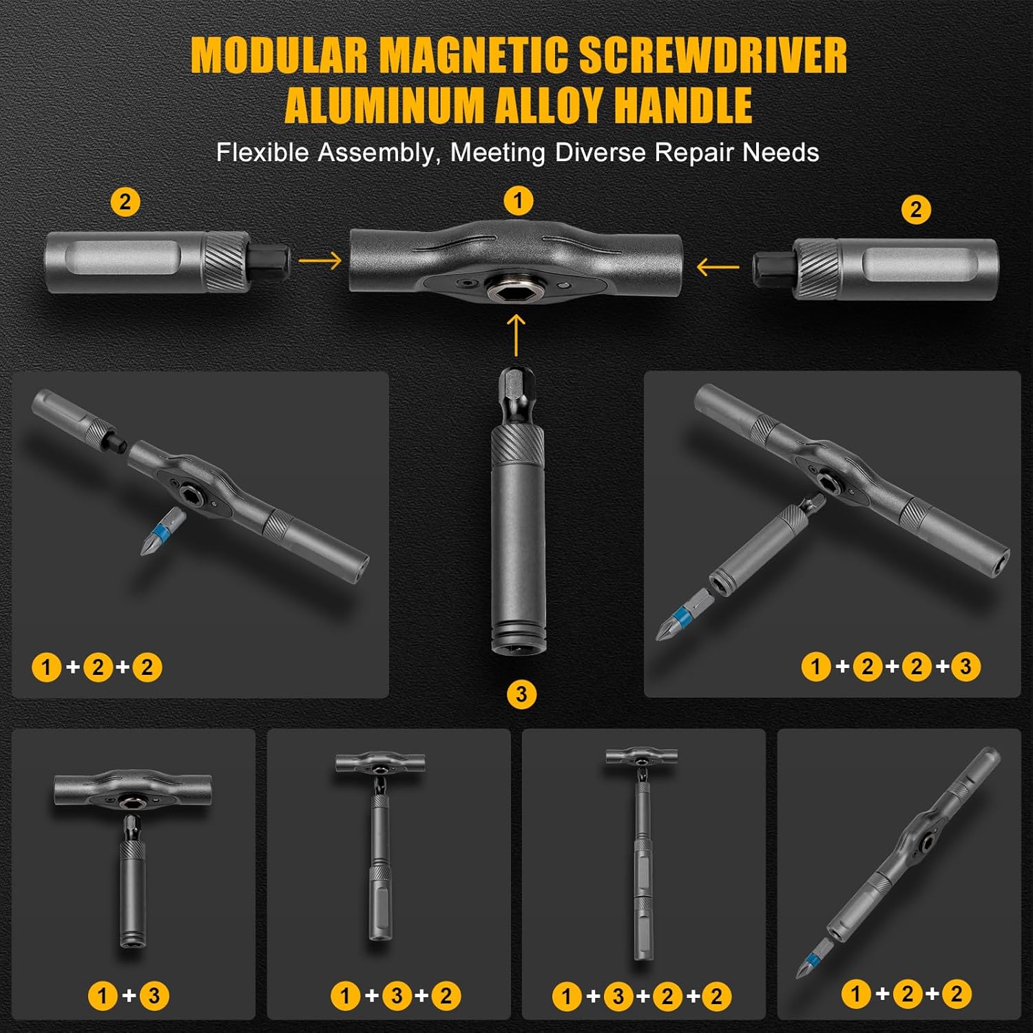 HYCHIKA 24 in 1 Ratchet Screwdriver Set - Mini Reversible Handle High Torque Ratchet Wrench Tight Quarter Right Angle Offset Screwdriver Bit Set