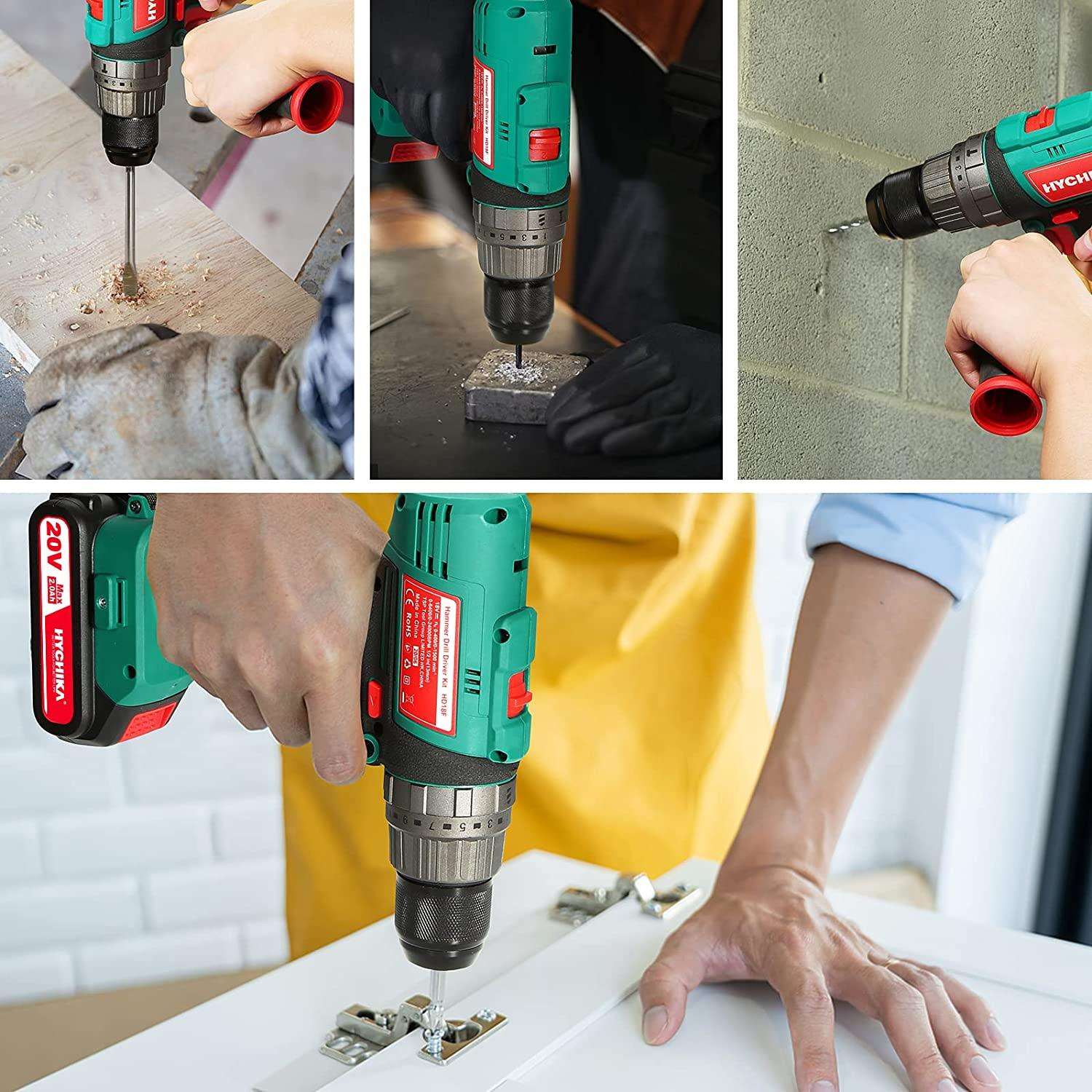 Cordless Hammer Drill Driver 20V with 1*2.0Ah Battery (US Only) - HYCHIKA