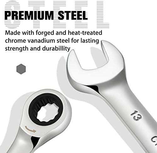 SORAKO Ratcheting Combination Wrench Industrial Grade Cr-V Steel Gear (A-13mm Metric)