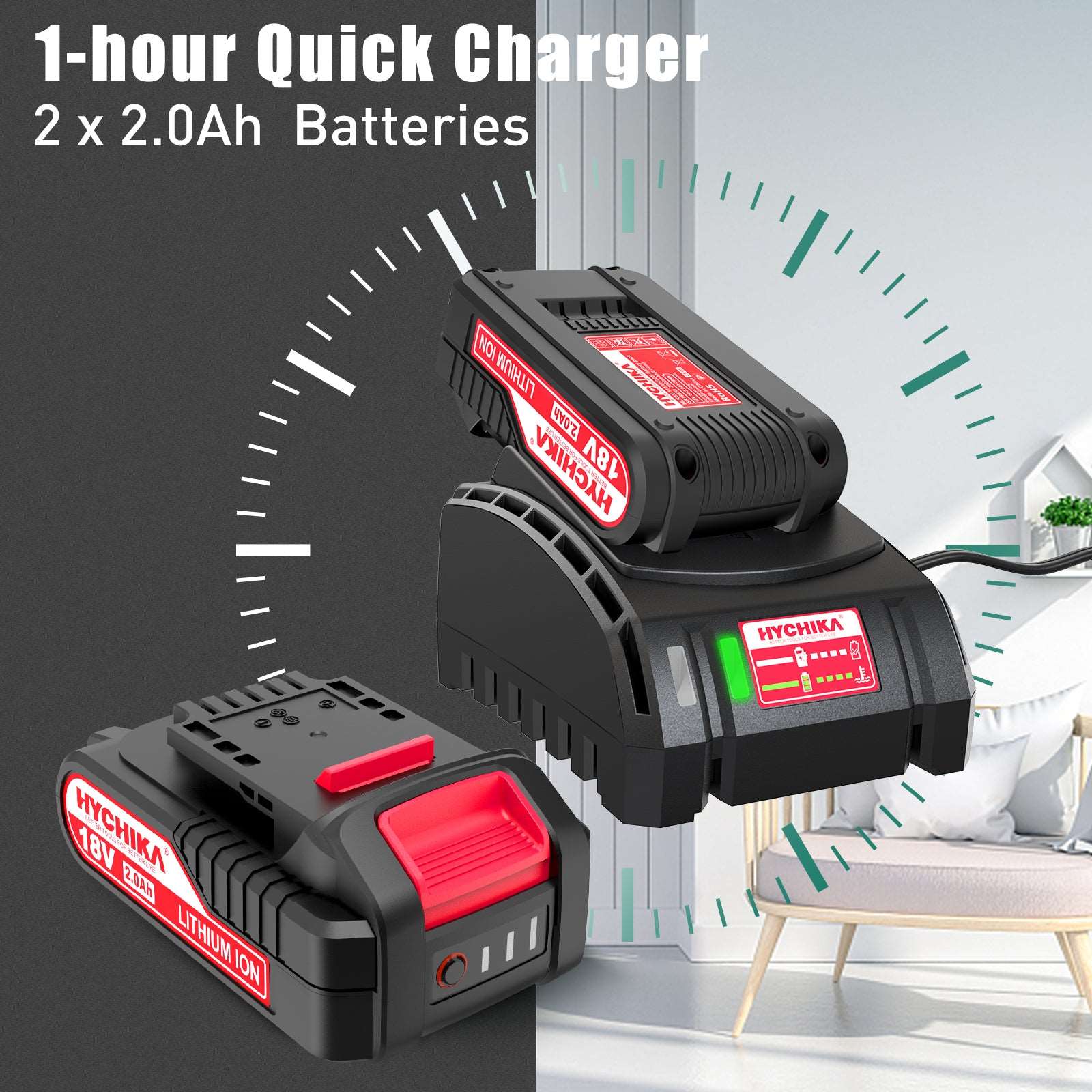 Cordless Reciprocating Saw 18V, with 2x2000mAh Batteries, 0-2800rpm Variable Speed(EU)