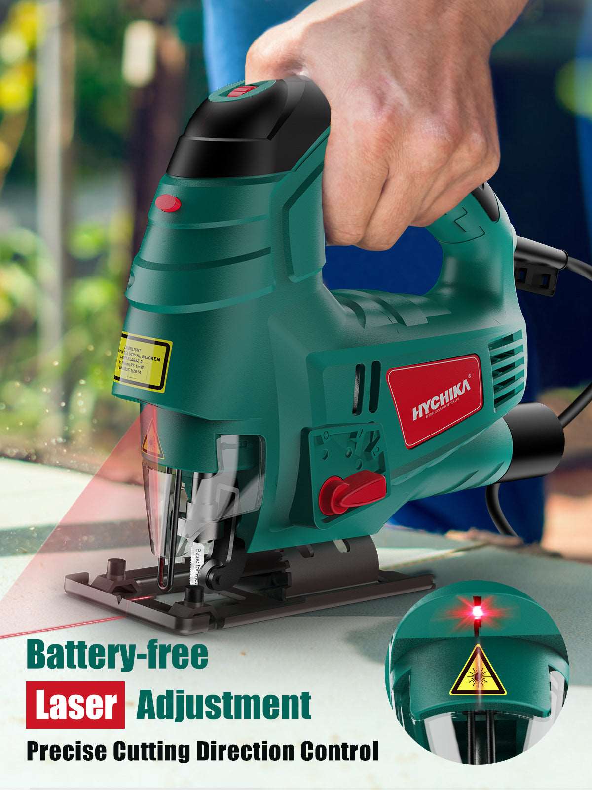 HYCHIKA Corded Electric Jigsaw 750W with Laser and 6 Blades, 800-3000SPM(UK/EU)