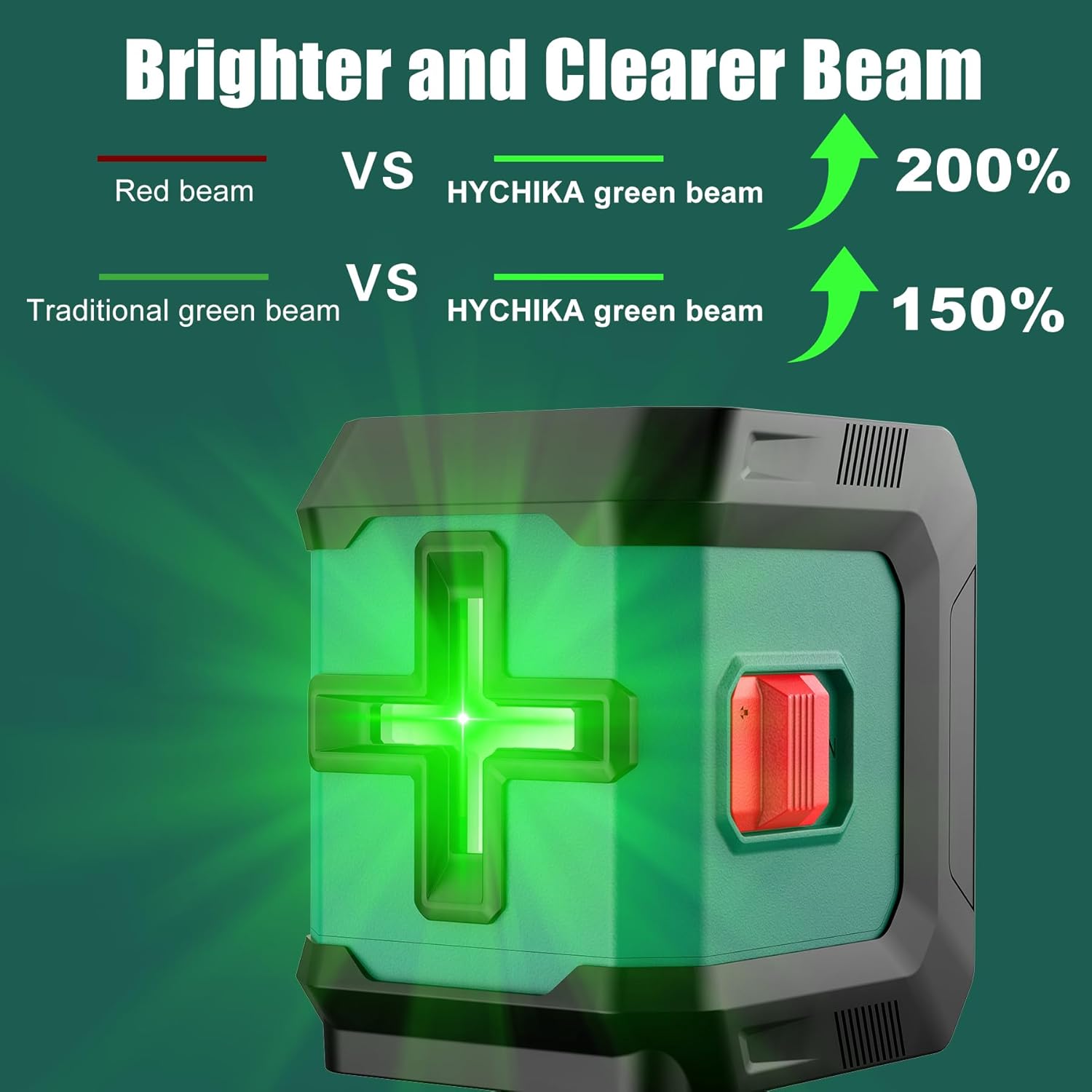 HYCHIKA Laser Level 15 M, Horizontal and Vertical Cross Line Laser, Green Laser Spirit Level 3 Levels of Brightness Adjustment