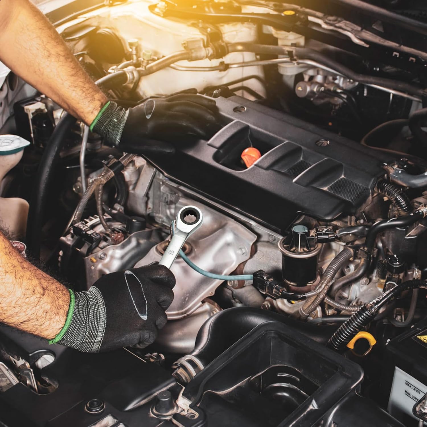 SORAKO 15mm Ratcheting Combination Wrench, Chrome Vanadium Steel Gear Wrench, Industrial Grade Cr-V Steel Gear Spanner