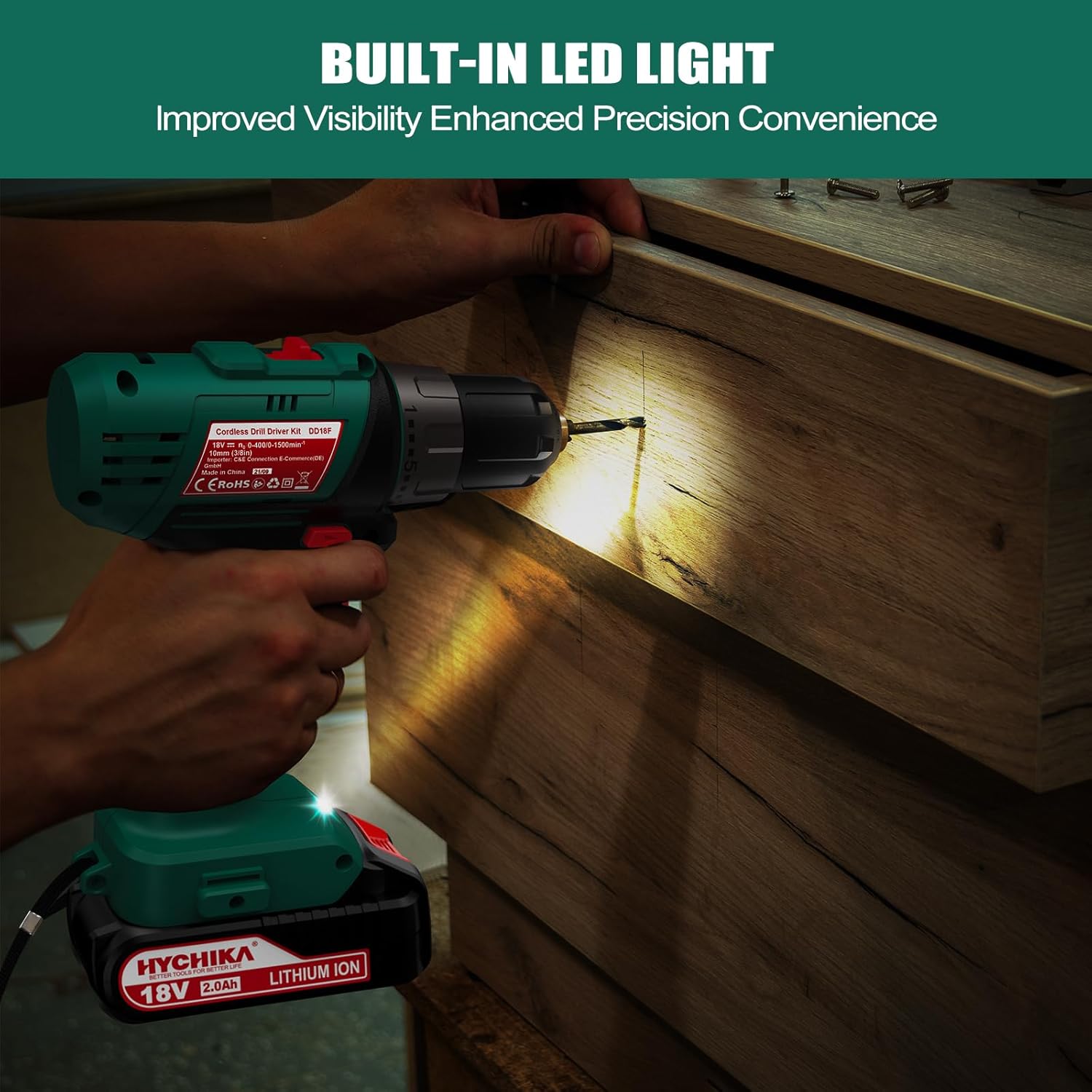 Cordless Drill Driver 18V,2.0Ah Battery, 26Pcs Combi Drill Accessories, 35Nm Max
