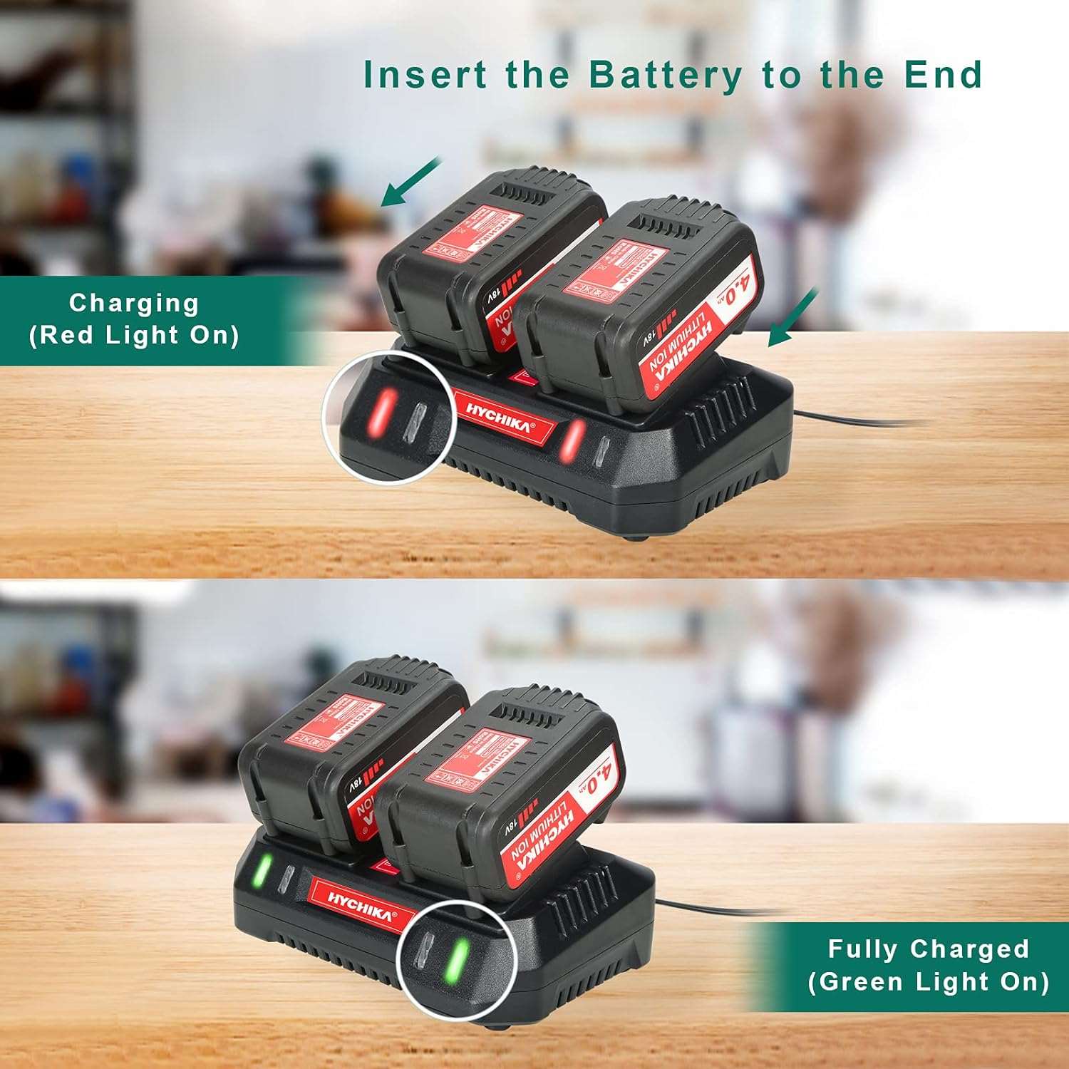 Battery Charger 4.0A, 18V Dual Port for HYCHIKA 4.0Ah or 2.0Ah Lithium-ion Battery