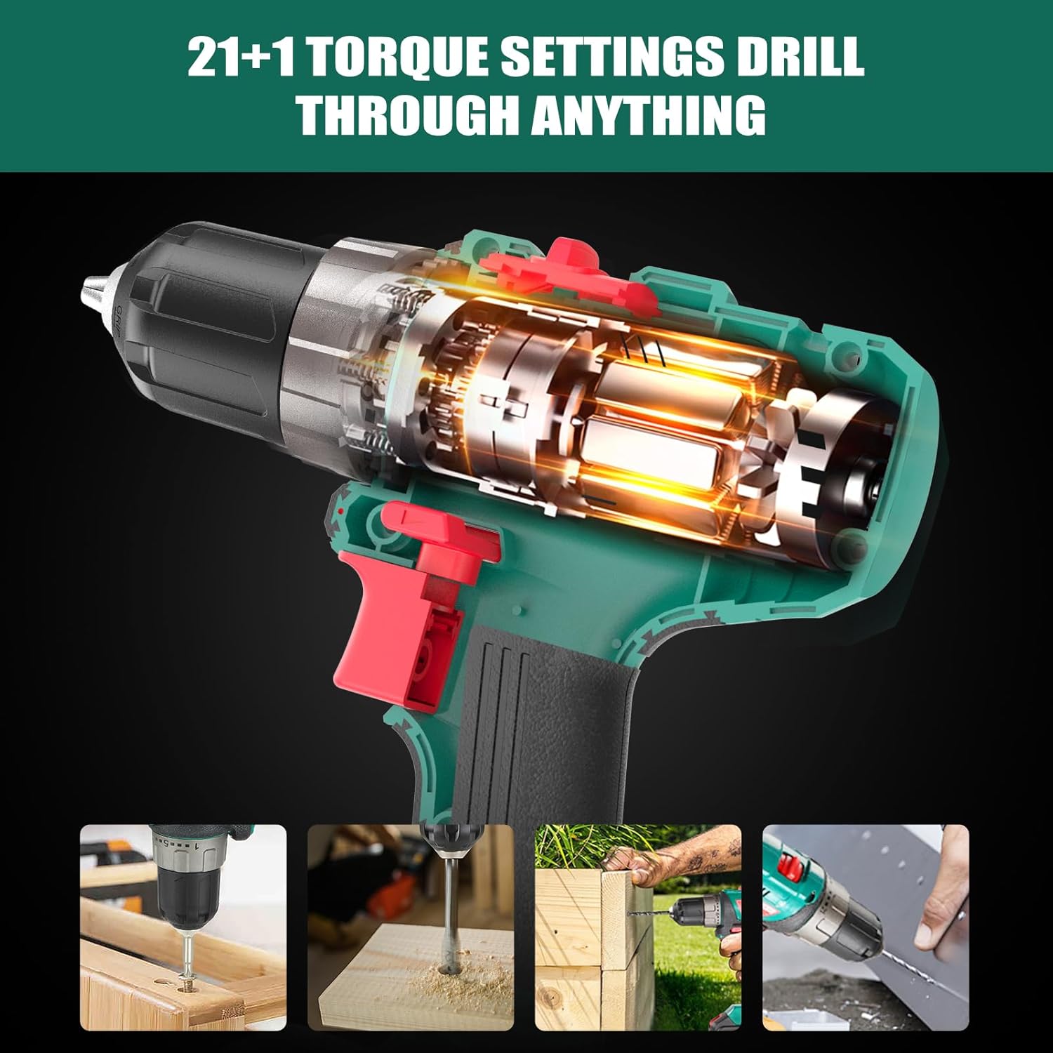 Cordless Drill Driver 18V,2.0Ah Battery, 26Pcs Combi Drill Accessories, 35Nm Max