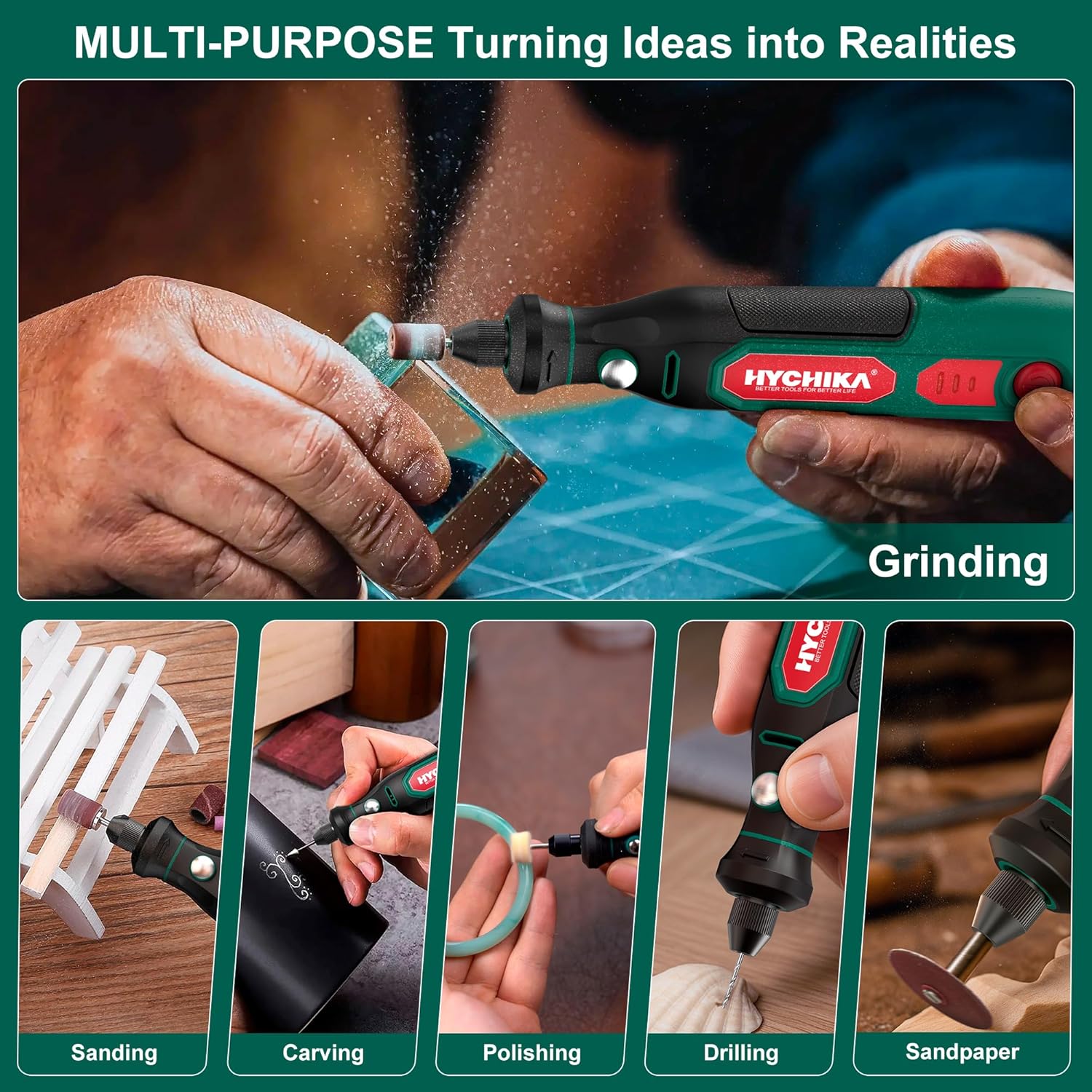 HYCHIKA Mini Cordless Rotary Tool Kit - 77PCS Accessories for Drilling, Sanding, Polishing, Engraving