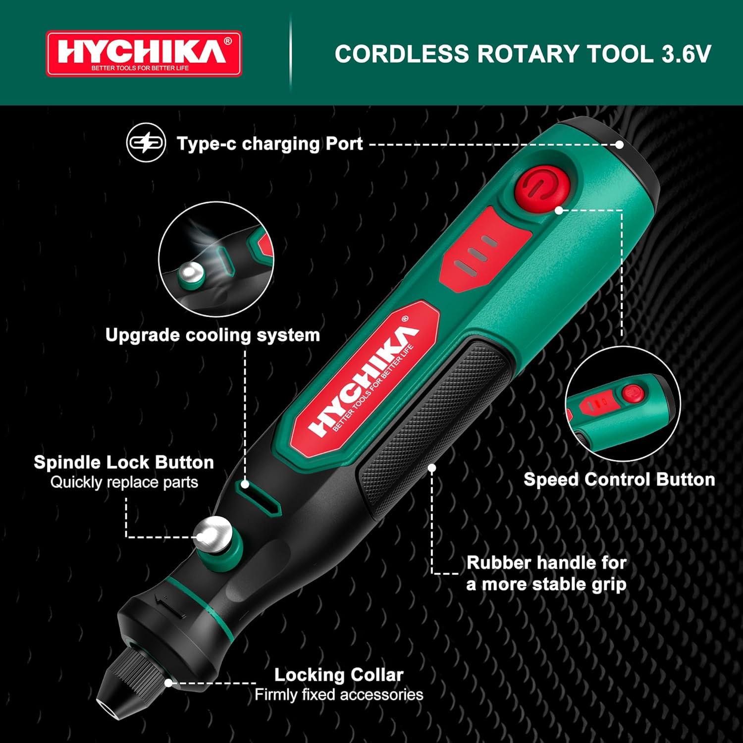 HYCHIKA Mini Cordless Rotary Tool Kit - 77PCS Accessories for Drilling, Sanding, Polishing, Engraving