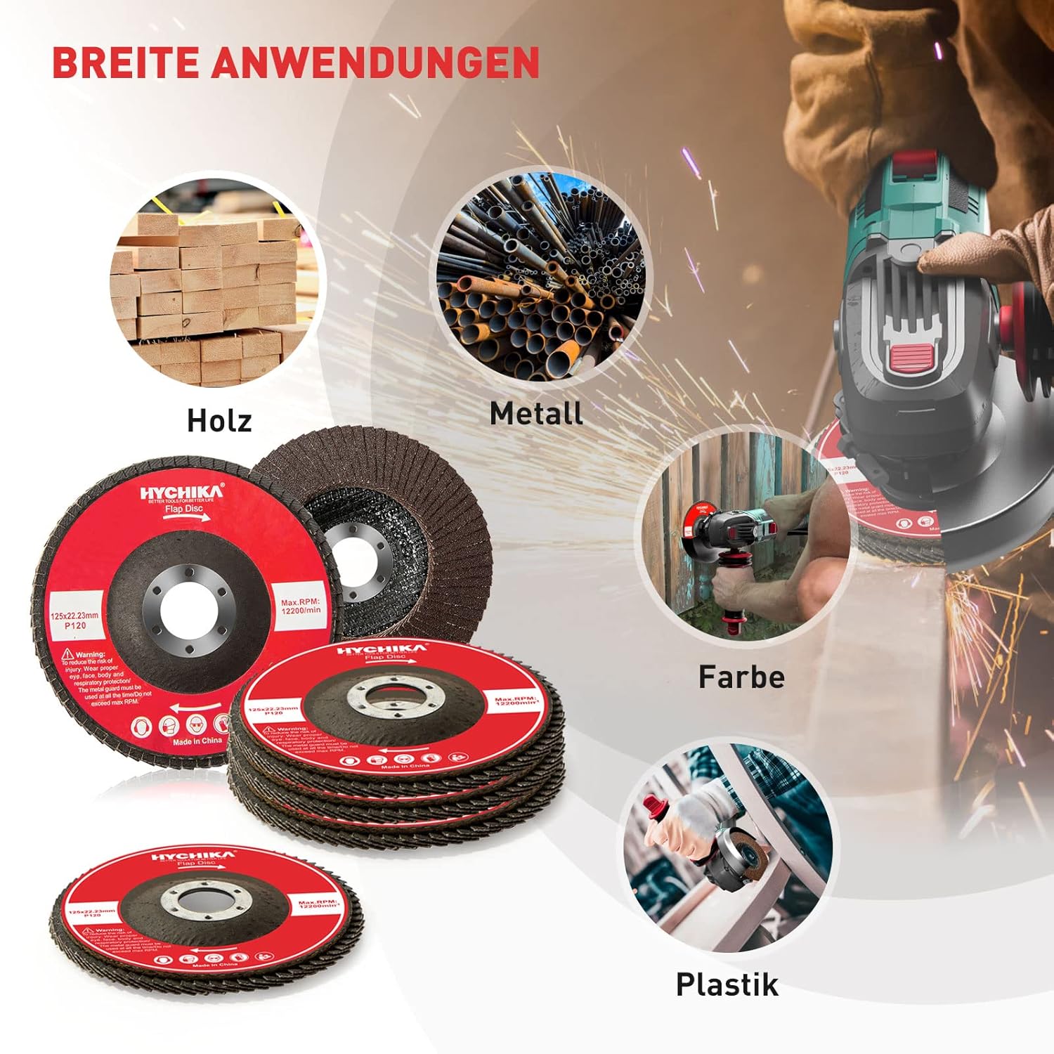 HYCHIKA 125mm Flap Discs, 120 Grit Angle Grinder Sanding Discs
