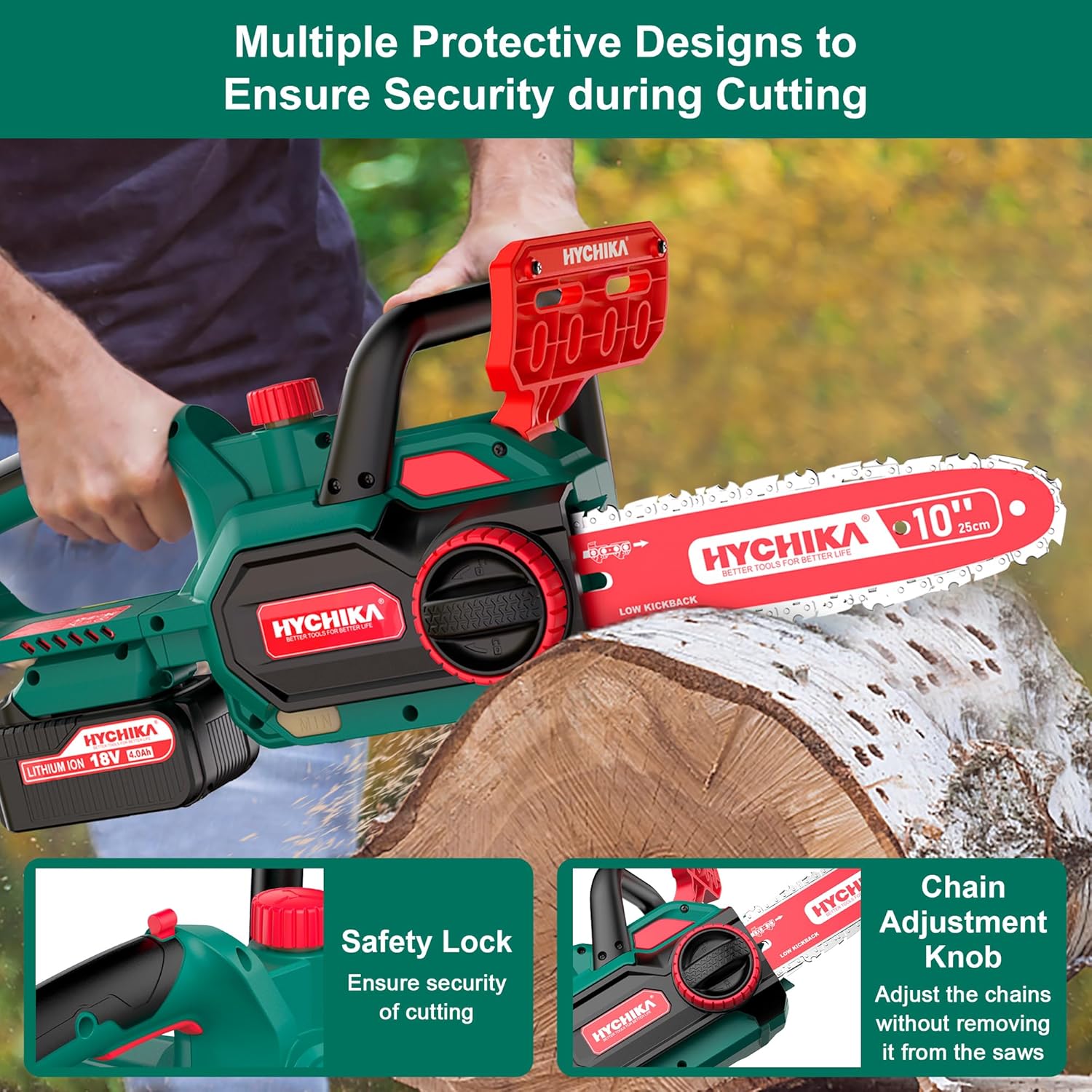 Cordless Electric Chainsaw with 10" Chain and 18V, 4000mAh Battery and Charger
