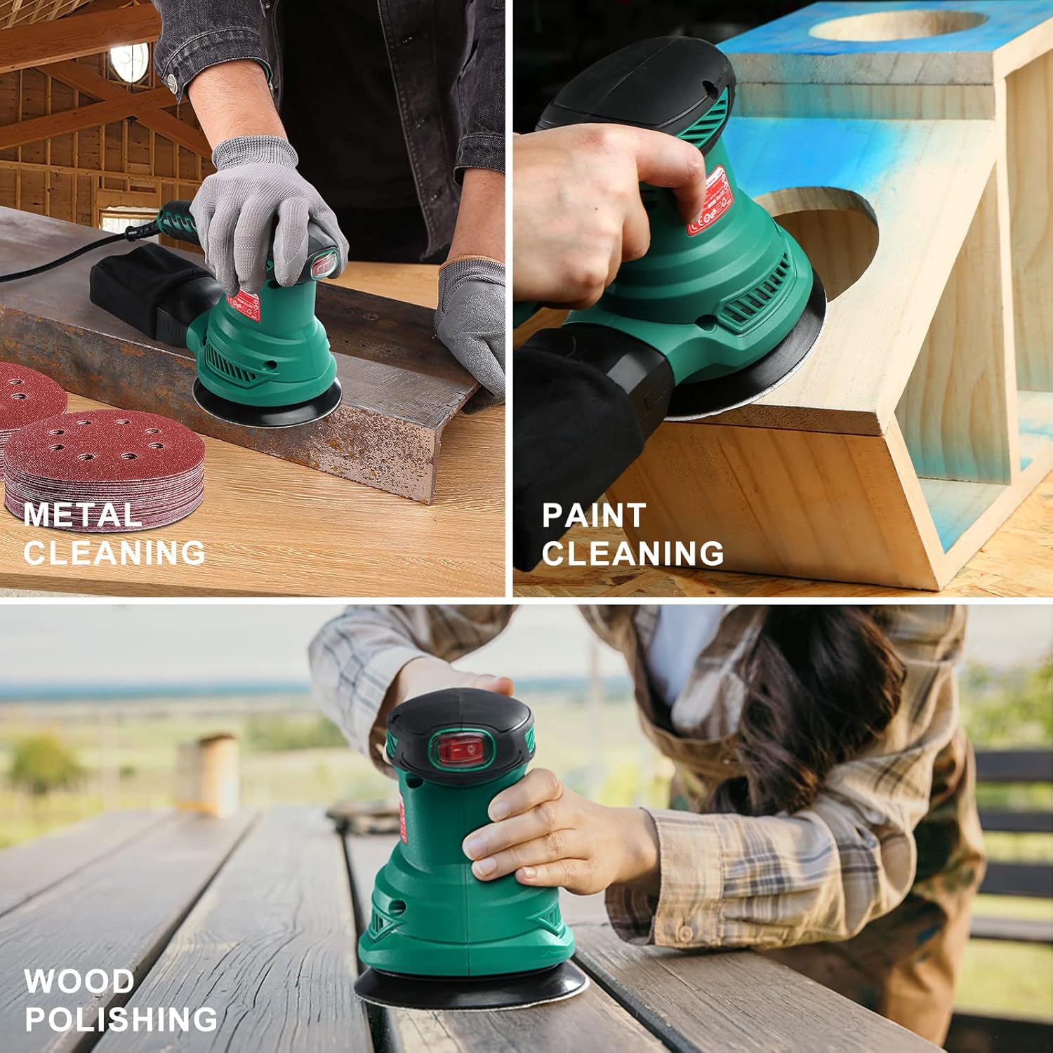 HYCHIKA 100-piece Sanding Discs Set,5 Inch 8 Holes Hook and Loop Sandpaper for Orbital Sander