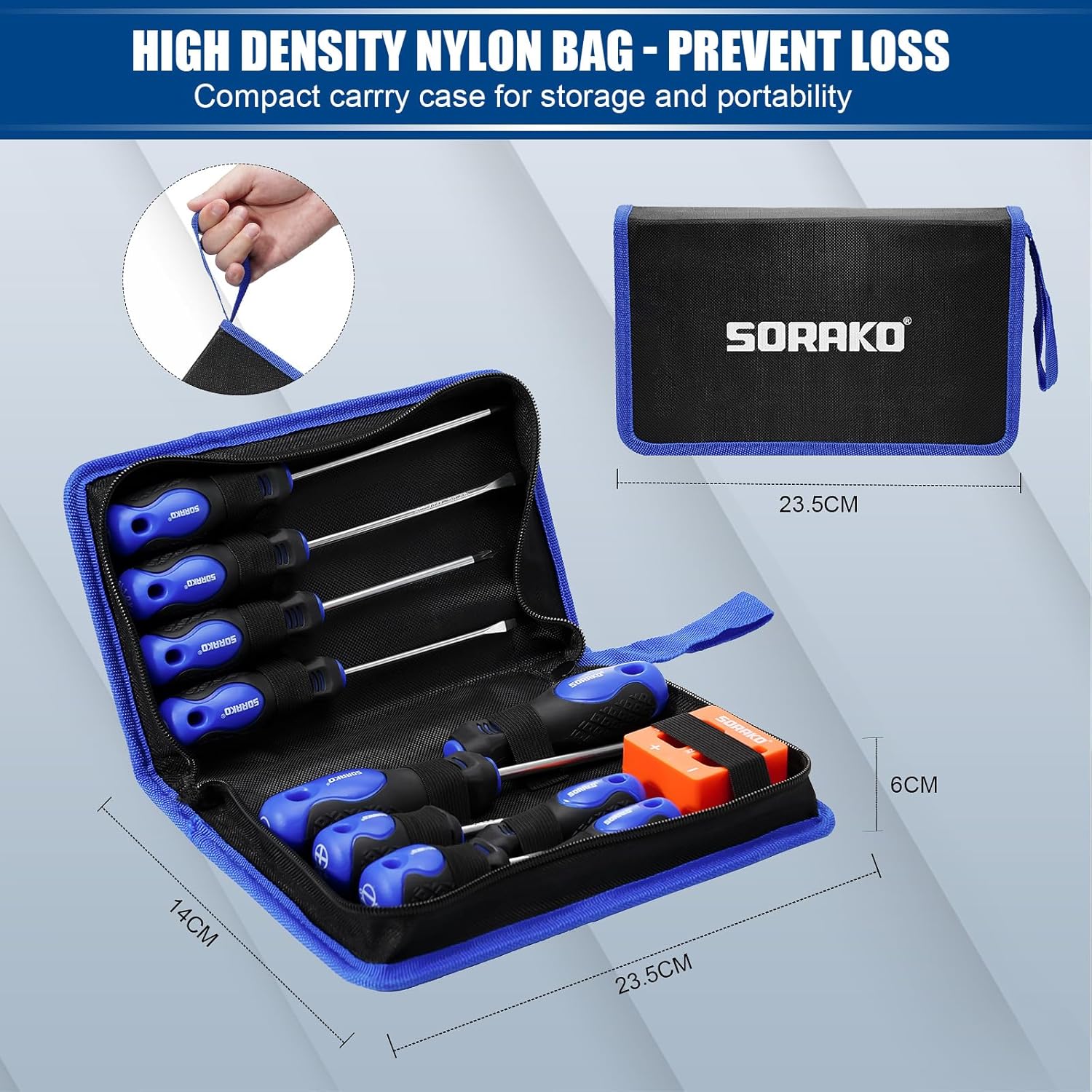 SORAKO 11 PCS Magnetic Screwdriver Set,5 Phillips Screwdrivers and 5 Flat Head Screwdrivers,Made of Heavy-Duty Chrome Vanadium Steel with 2-in-1 Magnetizer,Professional Non-Slip Handle