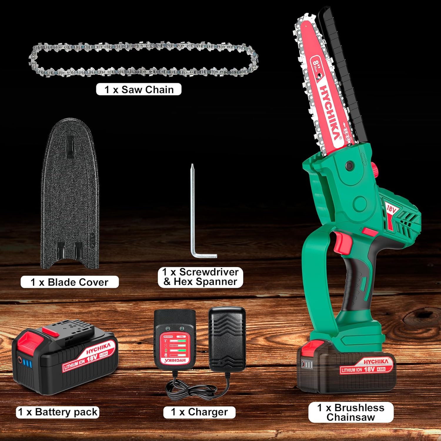 Cordless Brushless Handheld Chainsaw 8-inch, 18V, 4.0Ah Battery and 1 Chain Included