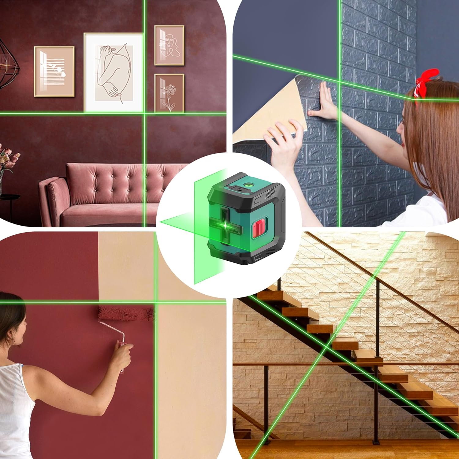 HYCHIKA Laser Level 15 M, Horizontal and Vertical Cross Line Laser, Green Laser Spirit Level 3 Levels of Brightness Adjustment