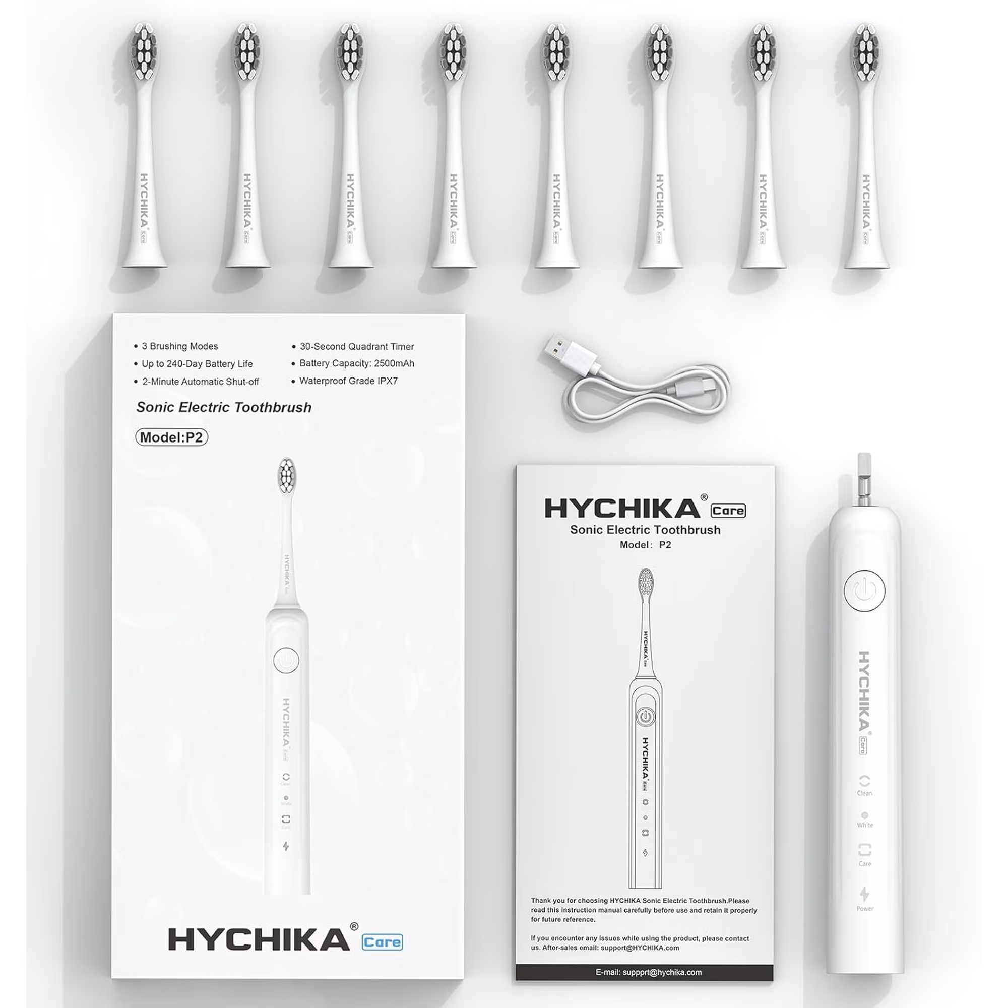 240 Days Battery Life Rechargeable Electric Toothbrush for Adults,with 2500mAH Large Capacity, 8 Pack Replacement Brushheads,3 Classic Modes,2 Min Smart Timer Battery Toothbrush,White