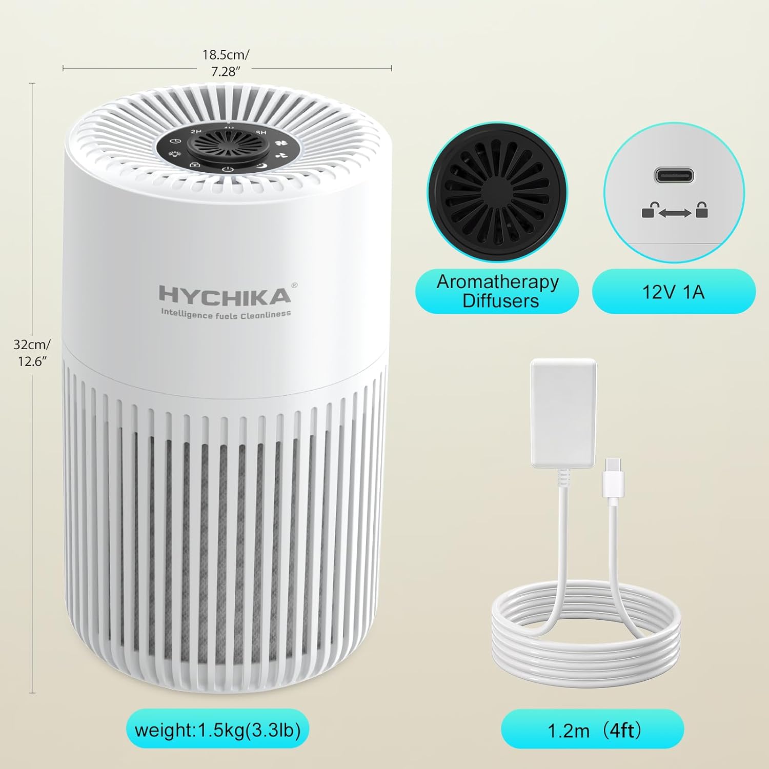 HYCHIKA HEPA Air Purifier for Home & Bedroom, True H13 Filter