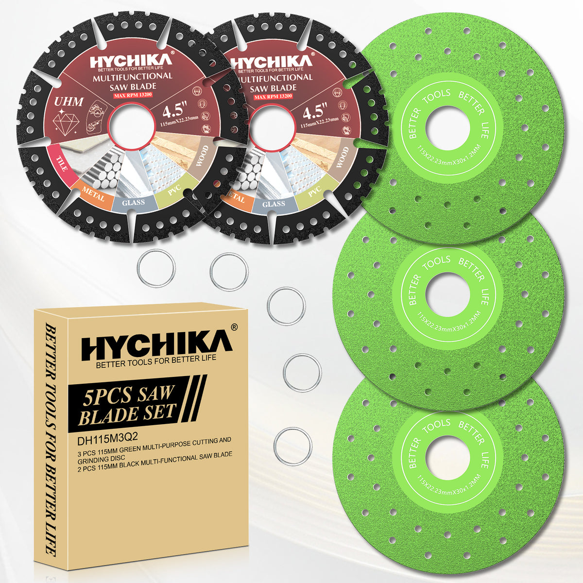 HYCHIKA 5-Piece Diamond Cutting & Grinding Disc Set — 4.5" for Automotive Body, Exhaust & Chassis Work