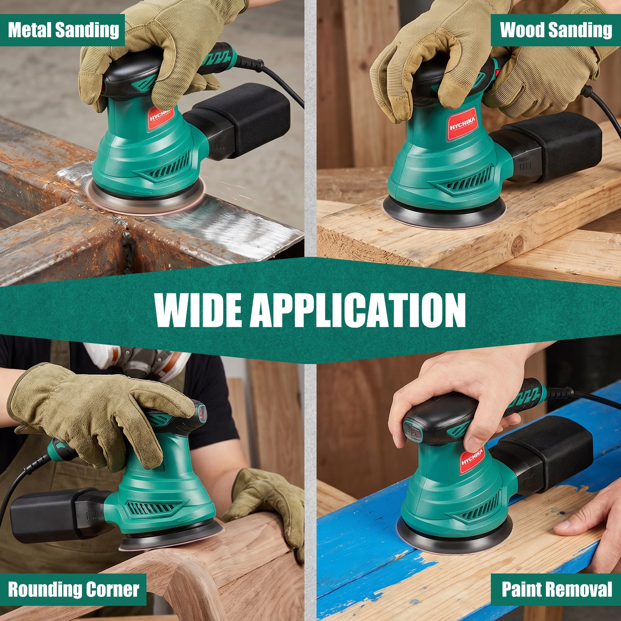 HYCHIKA 5-inch Random Orbital Sander, 13000 RPM 6-Speed with 12 Sandpapers & High Performance Dust Collection System for Wood Finishing and Polishing