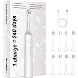 240 Days Battery Life Rechargeable Electric Toothbrush for Adults,with 2500mAH Large Capacity, 8 Pack Replacement Brushheads,3 Classic Modes,2 Min Smart Timer Battery Toothbrush,White