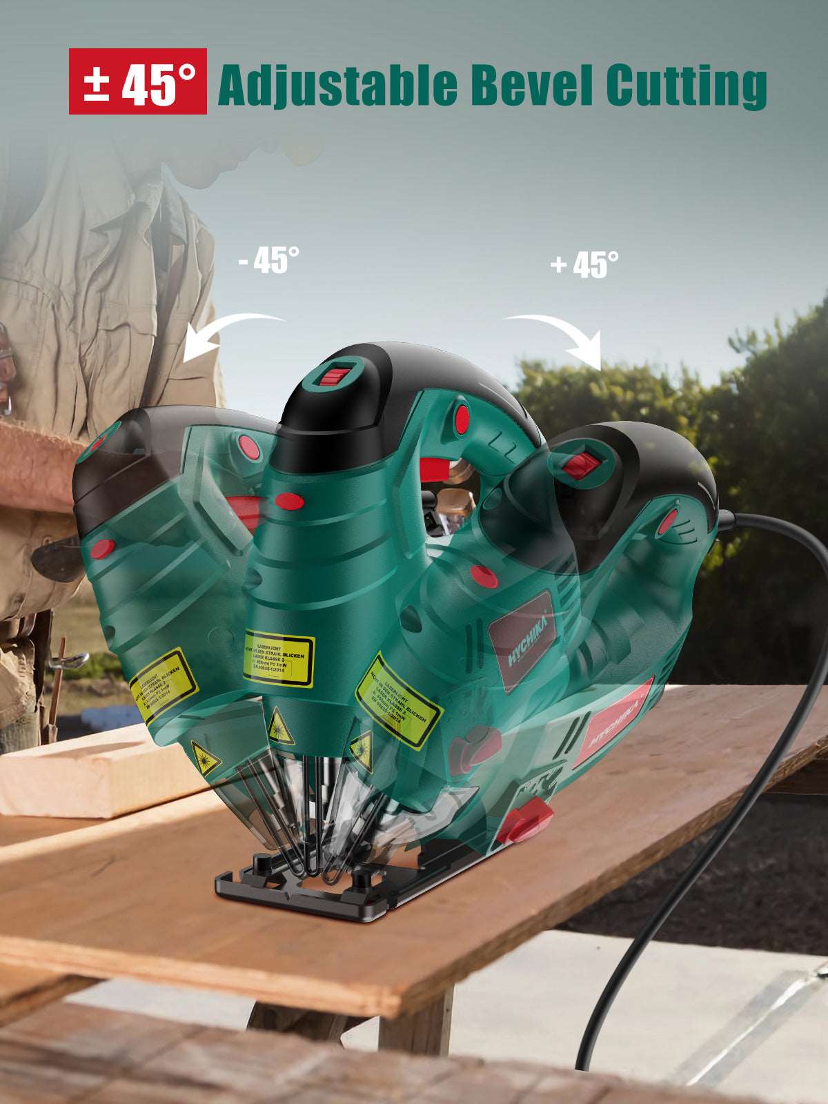 HYCHIKA Corded Electric Jigsaw 750W with Laser and 6 Blades, 800-3000SPM(UK/EU)