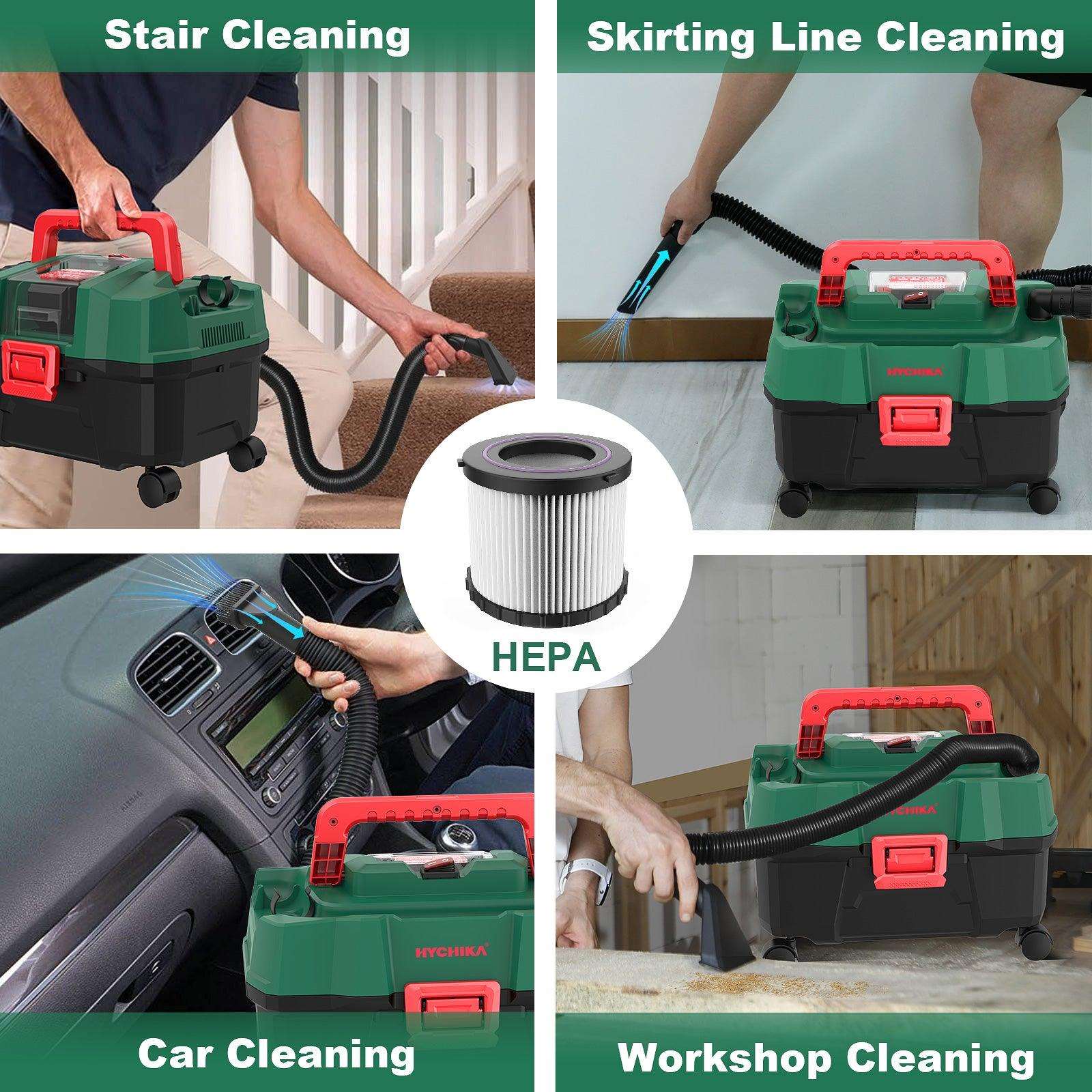 Cordless Shop Vacuum Wet and Dry, 4 Gallon Vacuum Cleaner with Blower, 18V, 4.0Ah Battery and Charger - HYCHIKA