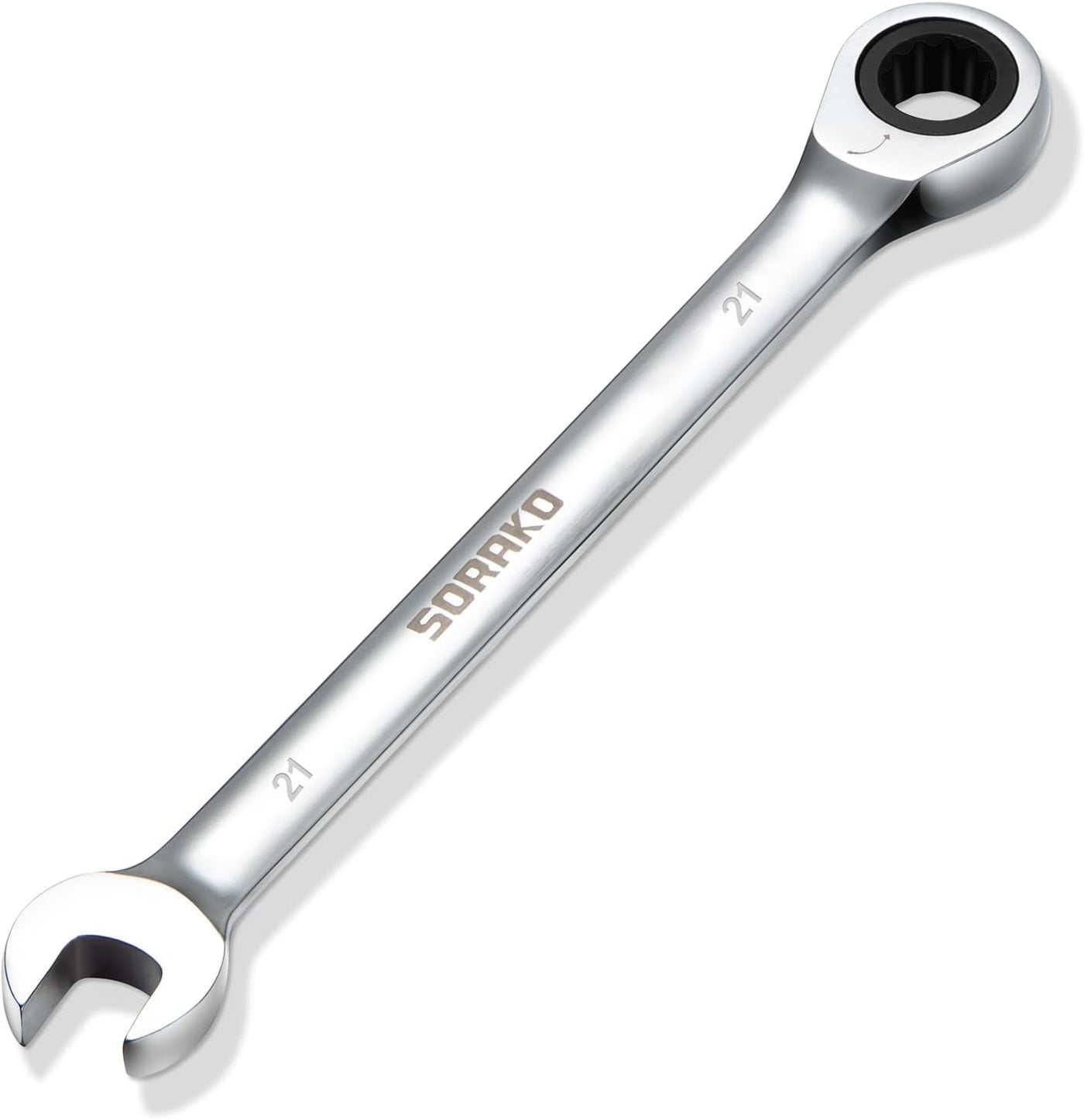 SORAKO 21mm Ratcheting Combination Wrench, Chrome Vanadium Metric Open End & Box End Wrench