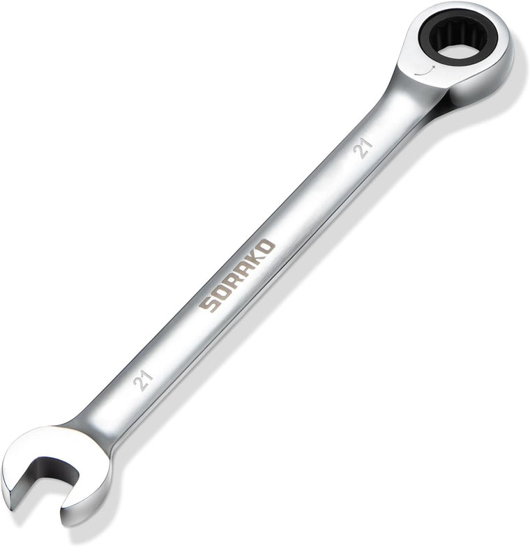 SORAKO 21mm Ratcheting Combination Wrench, Chrome Vanadium Metric Open End & Box End Wrench
