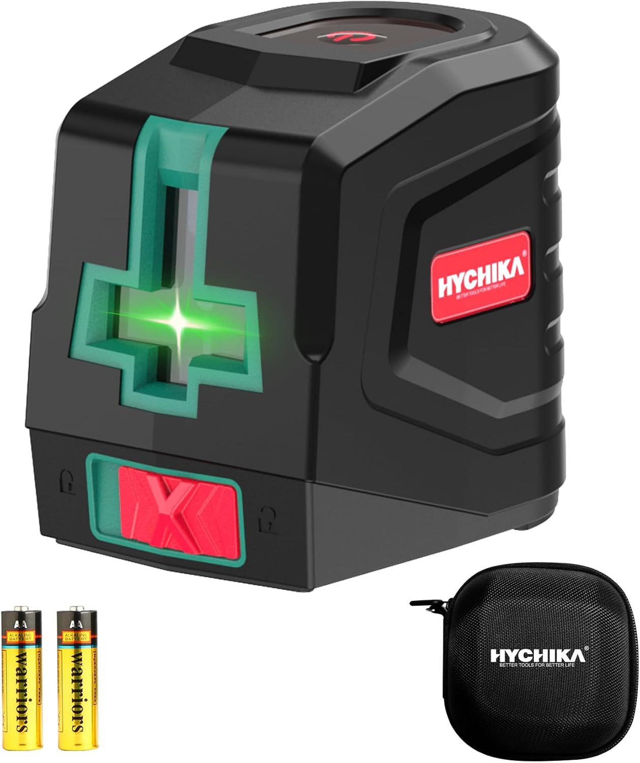 HYCHIKA Laser Level 15 M, Horizontal and Vertical Cross Line Laser, Green Laser Spirit Level 3 Levels of Brightness Adjustment