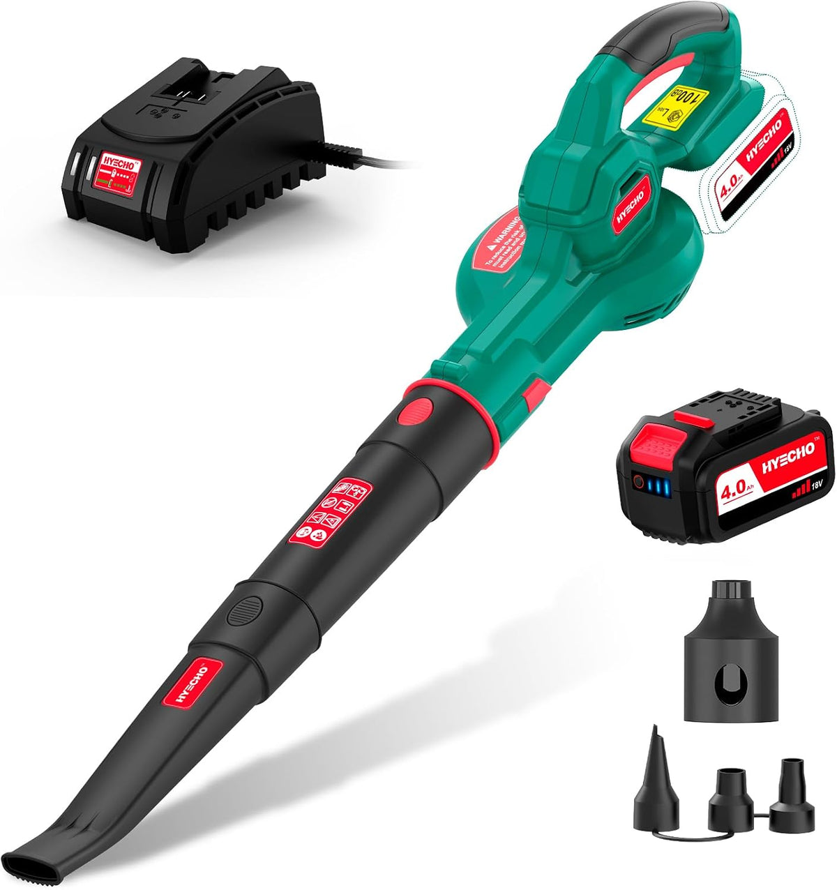 18V Cordless Leaf Blower, 223 km/h Air Speed, 4.0Ah Battery, 3 Inflation Nozzles, Ergonomic & Lightweight (1.93 kg), for Clearing Leaves & Dust in the Garden and Yard
