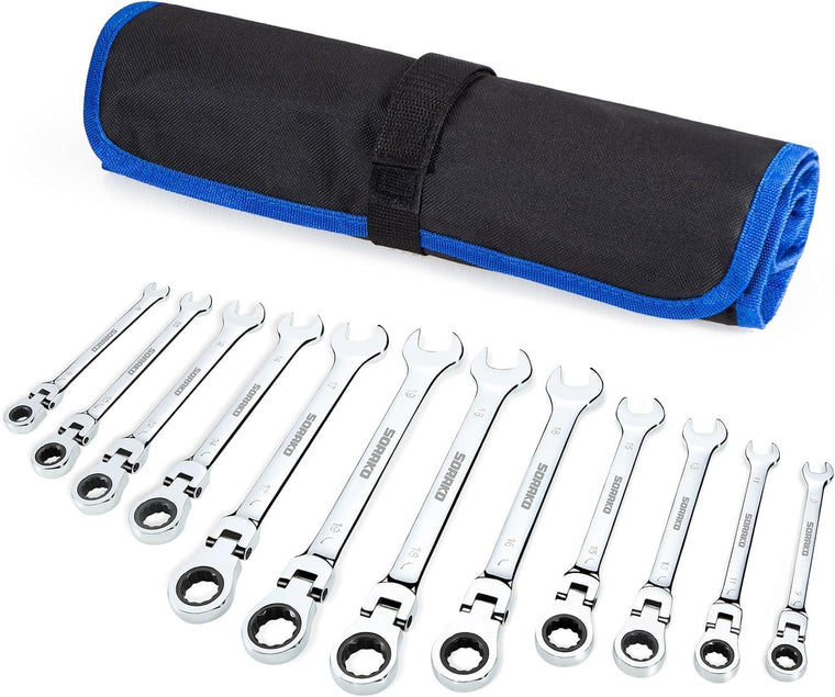 SORAKO 12-Piece Flex-Head Ratcheting Wrench Set, 8-19mm