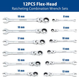 SORAKO 12-Piece Flex-Head Ratcheting Wrench Set, 8-19mm