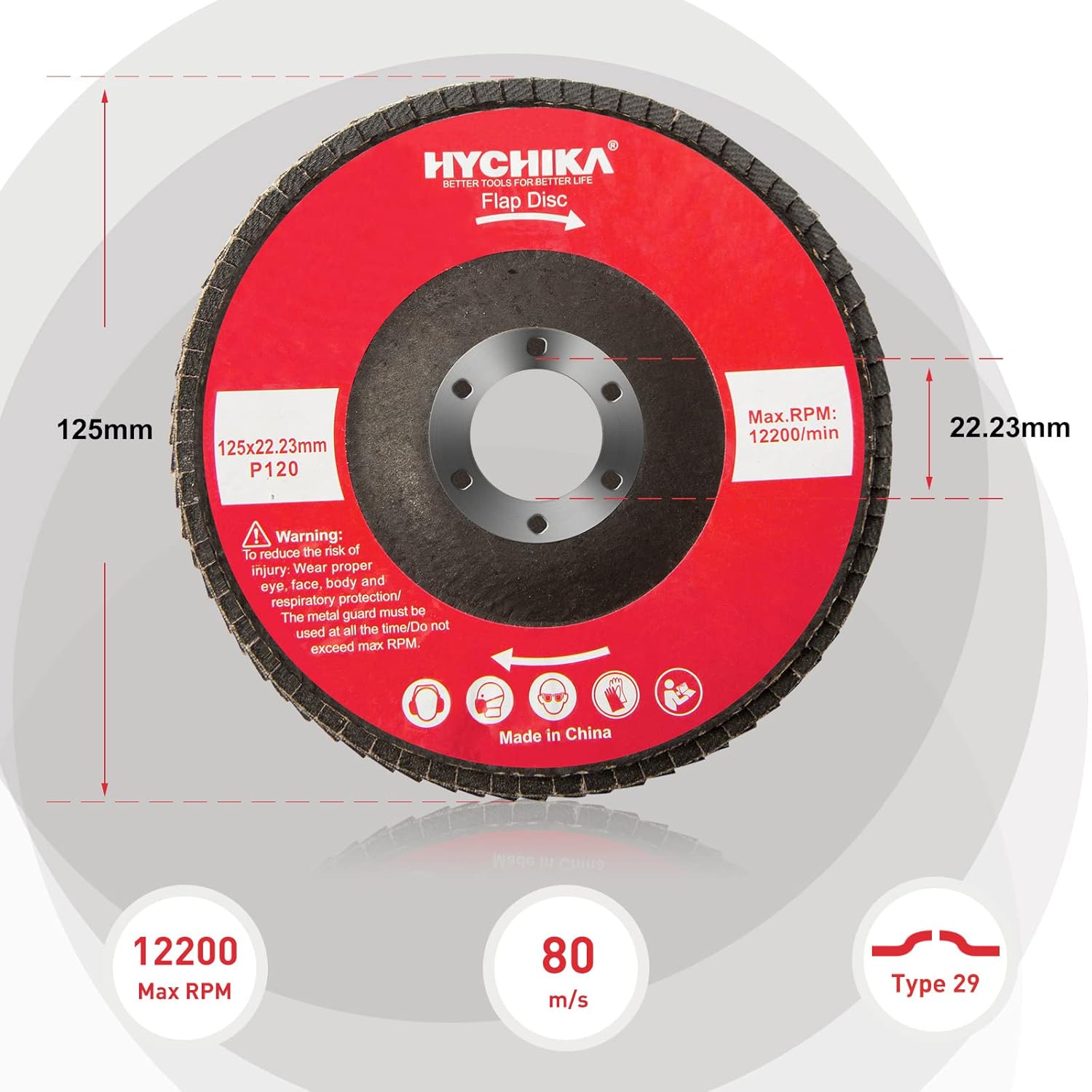 HYCHIKA Flap Grinder 115mm/ 125 mm Professional Straight Flap Sanding Discs Set of 10 125 x 22.23 mm in Professional Quality, Flap Discs, Max 12200 RPM for Stainless Steel, INOX, Steel, Grit P120