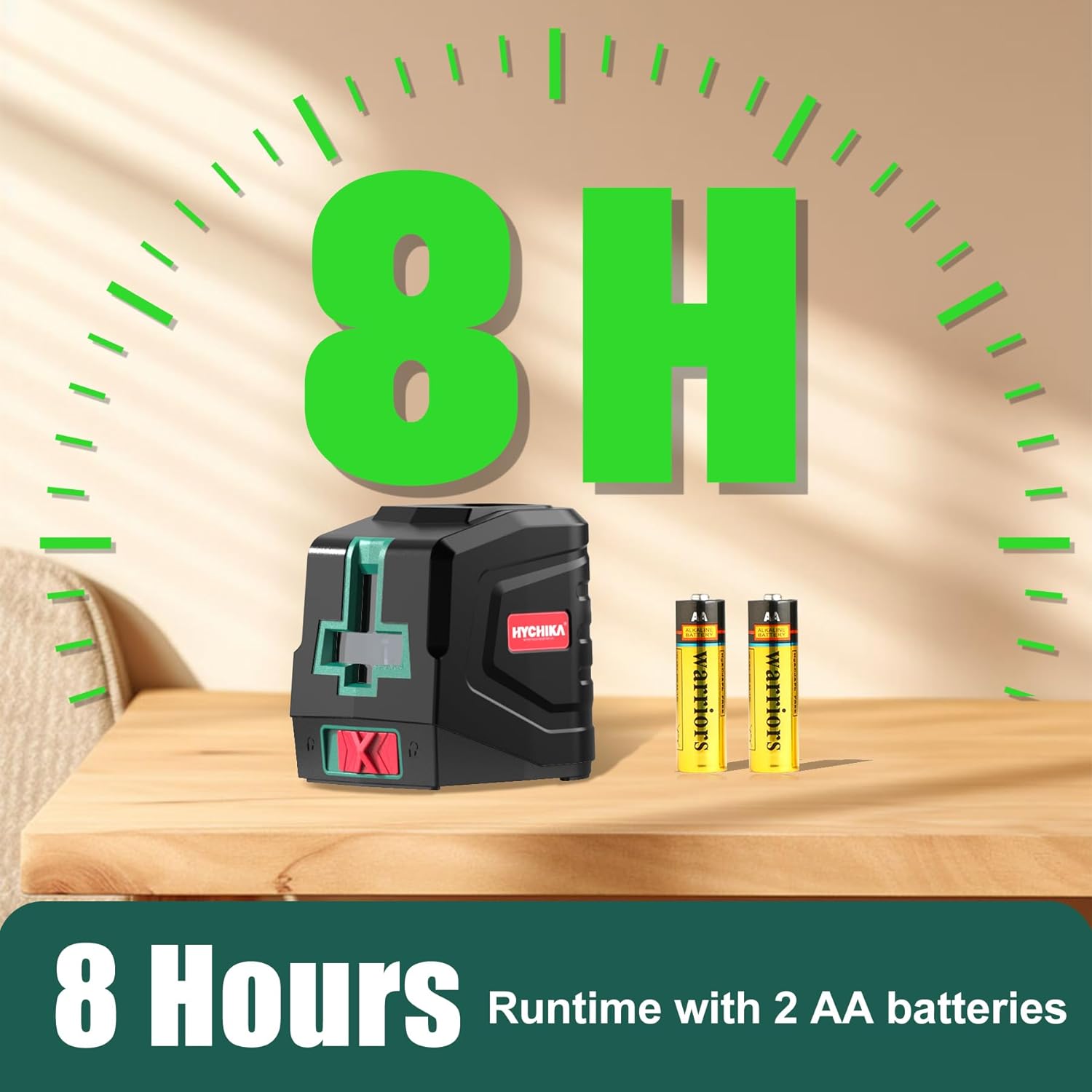 HYCHIKA Laser Level 15 M, Horizontal and Vertical Cross Line Laser, Green Laser Spirit Level 3 Levels of Brightness Adjustment