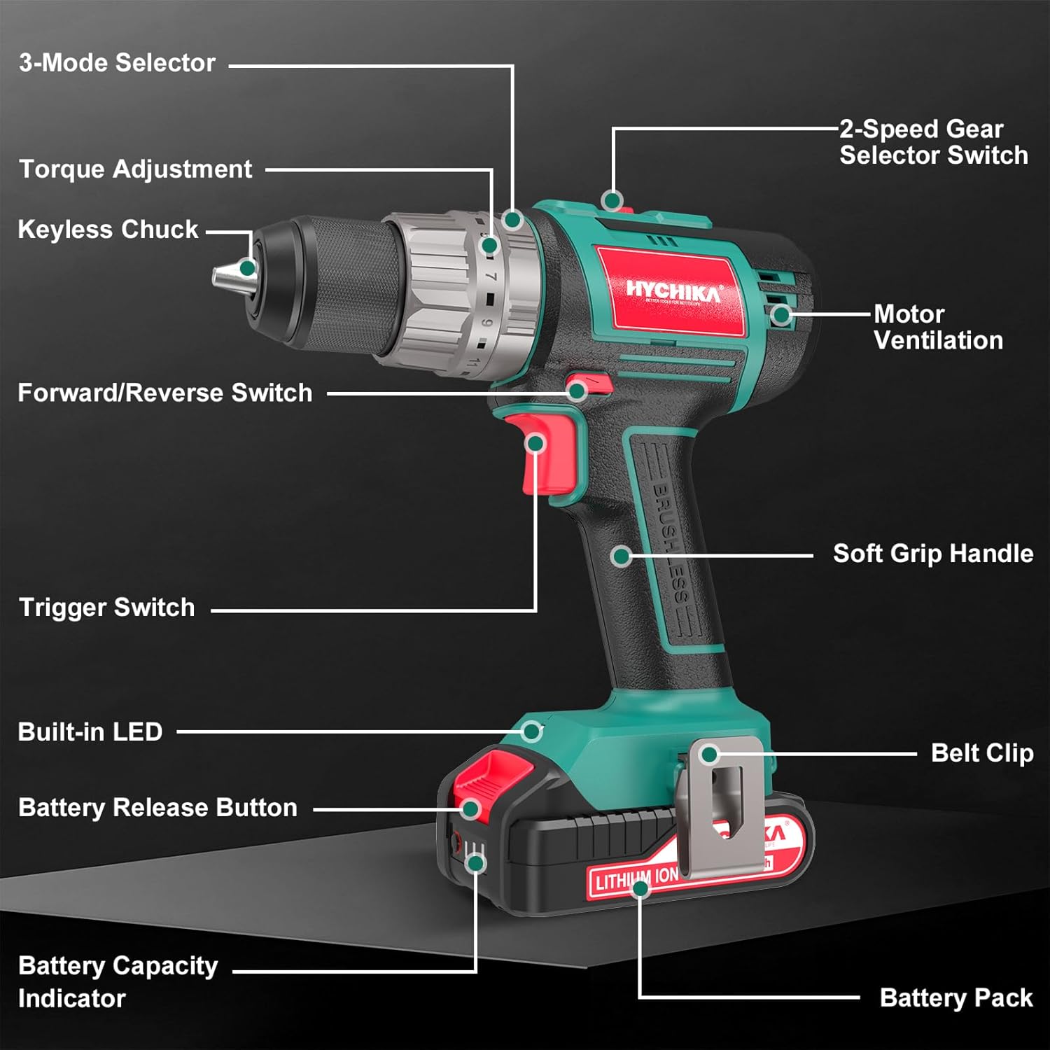 Cordless Brushless Hammer Drill Sets 18V, 60N·m Max, 2.0A Battery with  53Pcs Combi Accessories