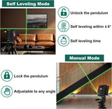 HYCHIKA Laser Level 15 M, Horizontal and Vertical Cross Line Laser, Green Laser Spirit Level 3 Levels of Brightness Adjustment