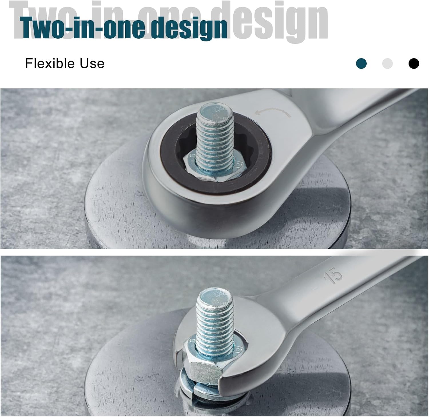 SORAKO 15mm Ratcheting Combination Wrench, Chrome Vanadium Steel Gear Wrench, Industrial Grade Cr-V Steel Gear Spanner