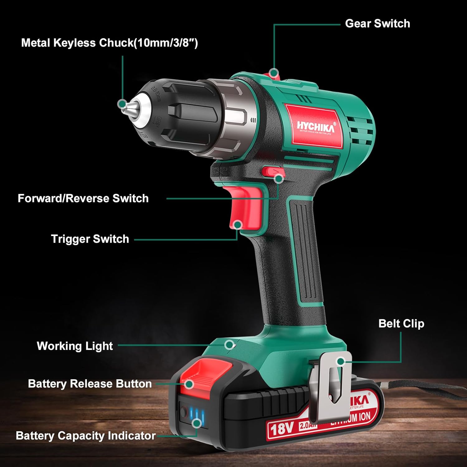 Cordless Drill Driver 18V，2.0Ah Battery, 26Pcs Combi Drill Accessories, 35Nm Max