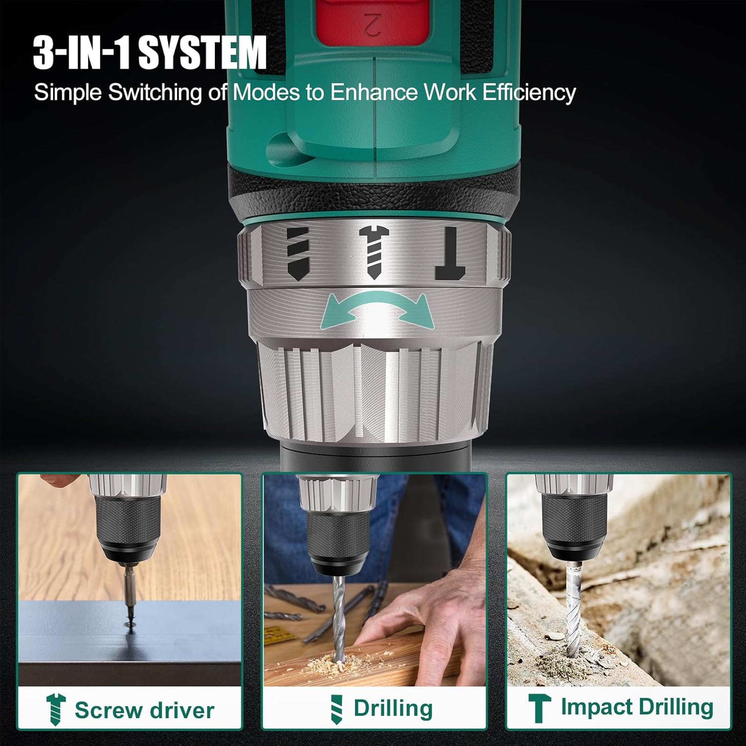 Cordless Brushless Hammer Drill Sets 18V, 60N·m Max, 2.0A Battery with  53Pcs Combi Accessories