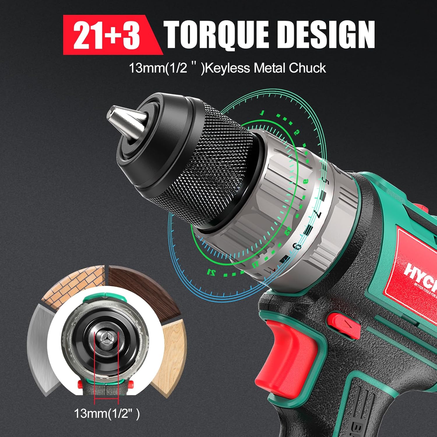 Cordless Brushless Hammer Drill Sets 18V, 60N·m Max, 2.0A Battery with  53Pcs Combi Accessories