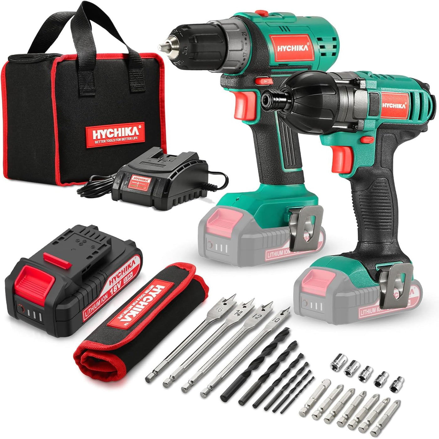 HYCHIKA 18V Cordless Drill and Impact Driver Set