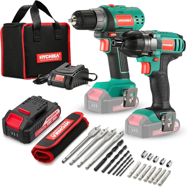 HYCHIKA 18V Cordless Drill and Impact Driver Set