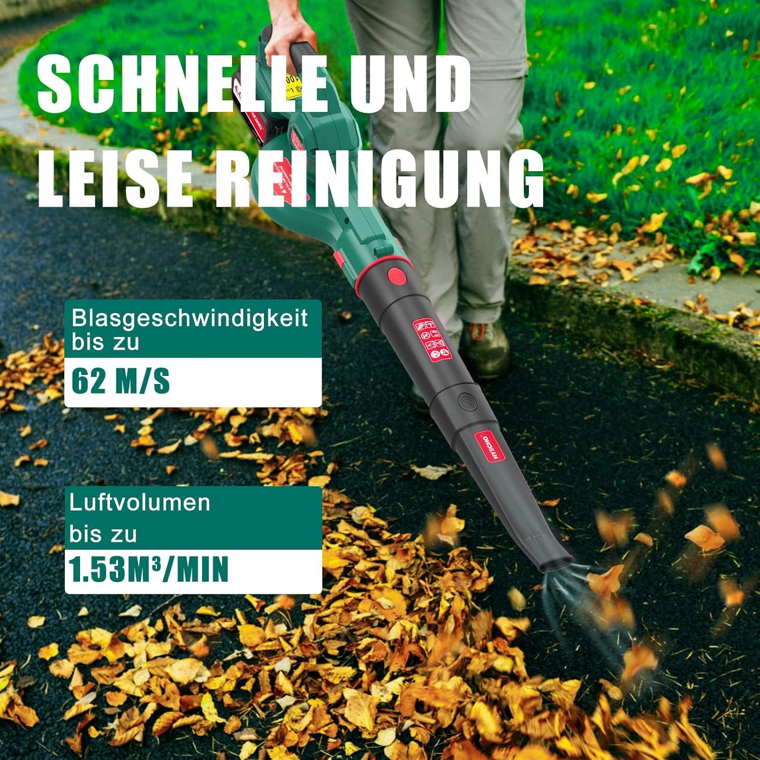 Leaf Blower, 223 km/h Leaf Blower Battery 18 V 4.0 Ah, with 3 Inflation Nozzles, Ergonomic, Operating Weight 1.93 kg for Cleaning Leaves, for Removing Dust