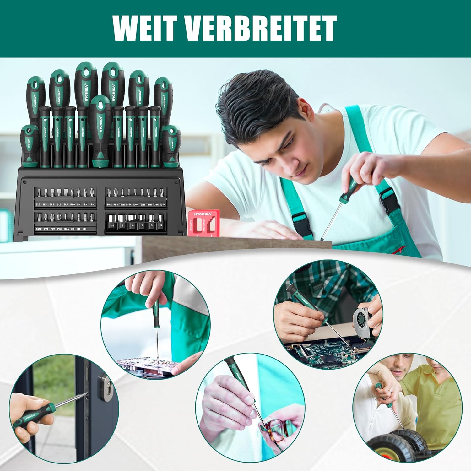 HYCHIKA Screwdriver Set, 51 Pieces Screwdriver Set, Including Cross Screwdriver Flat Screwdriver and Precision Screwdriver, Suitable for DIY, Maintenance Furniture, Computer, Toys