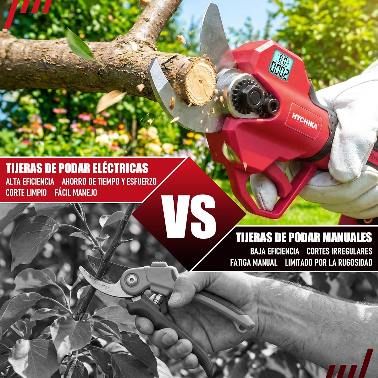 HYCHIKA Electric Pruning Shears 21V with SK5 Blades and LCD Display