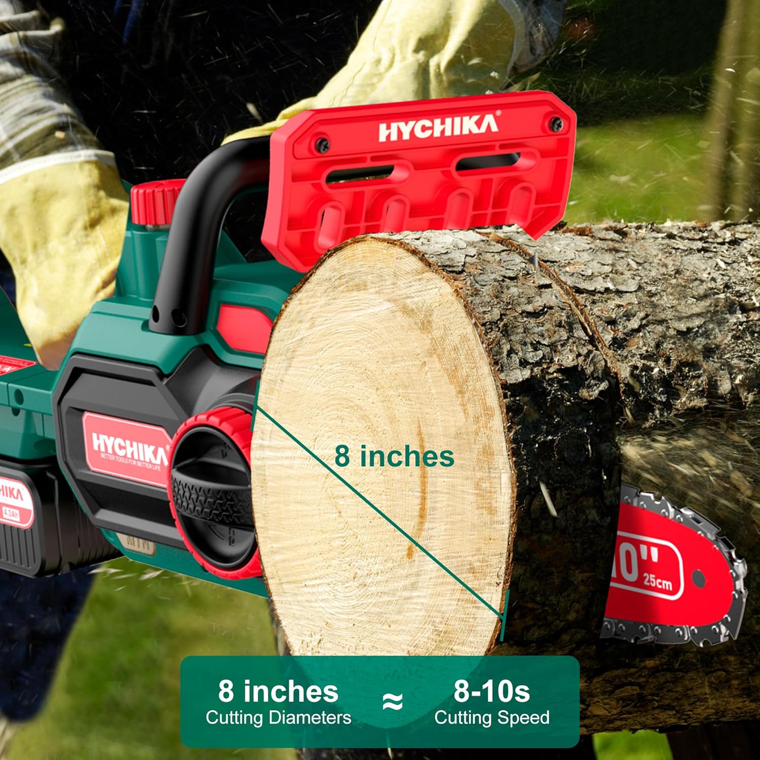 Cordless Electric Chainsaw with 10" Chain and 18V, 4000mAh Battery and Charger