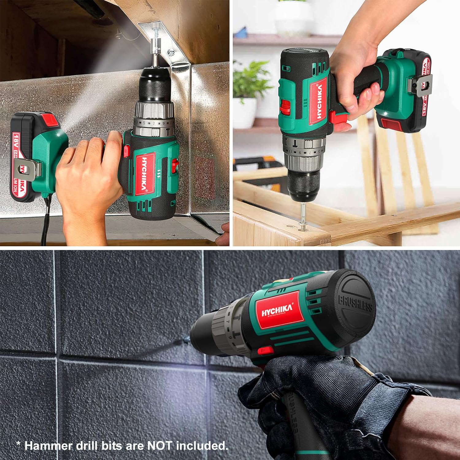 Cordless Brushless Hammer Drill Sets 18V, 60N·m Max, 2.0A Battery with  53Pcs Combi Accessories