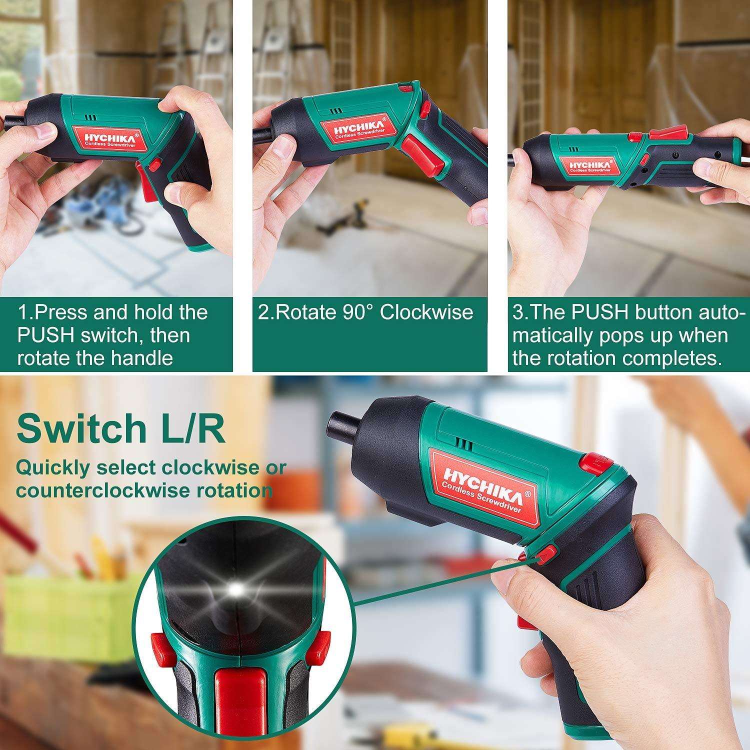 Cordless Screwdriver 6Nm torque, 3.6V, 2000mAh Battery with 20 Accessories - HYCHIKA