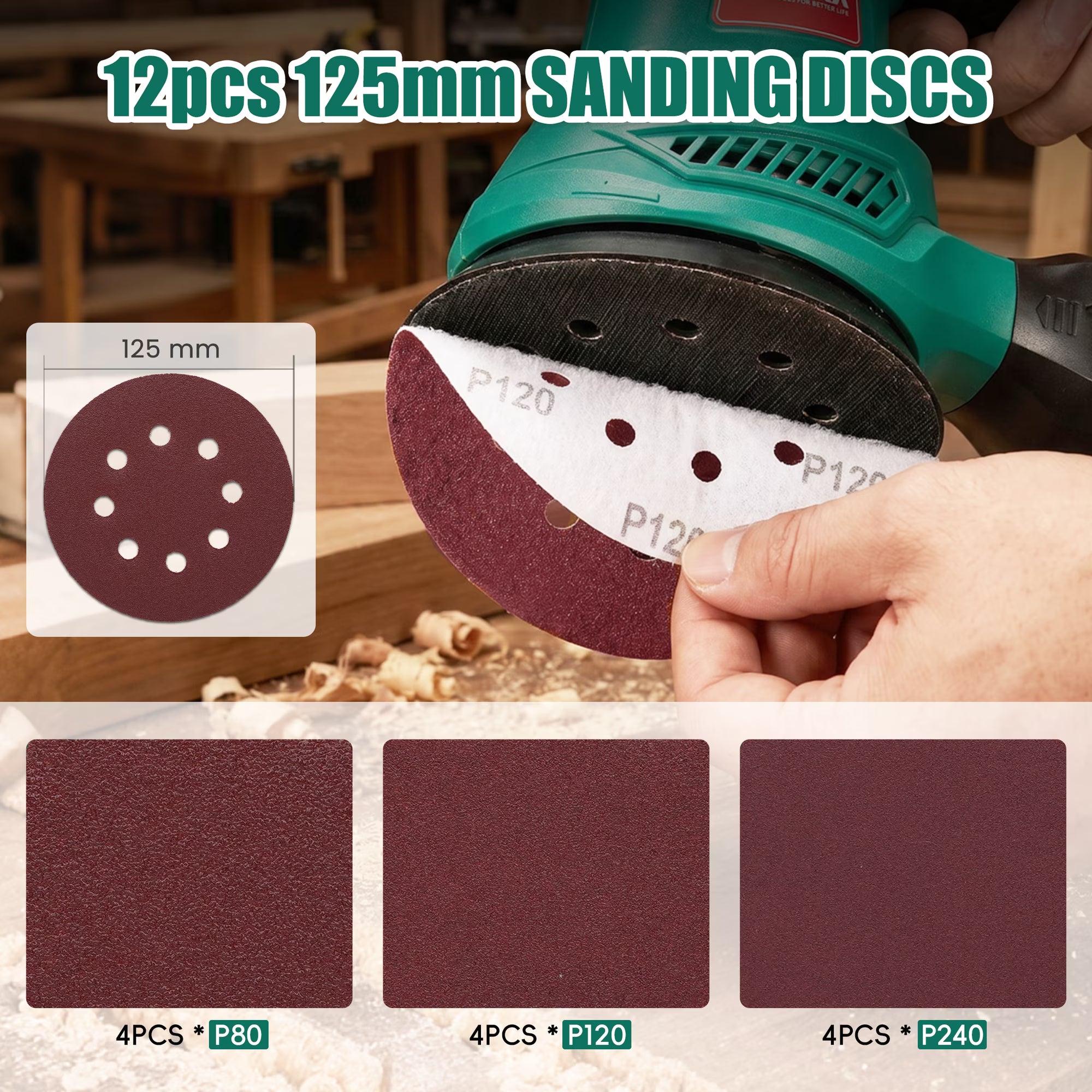 HYCHIKA 5-inch Random Orbital Sander, 13000 RPM 6-Speed with 12 Sandpapers & High Performance Dust Collection System for Wood Finishing and Polishing