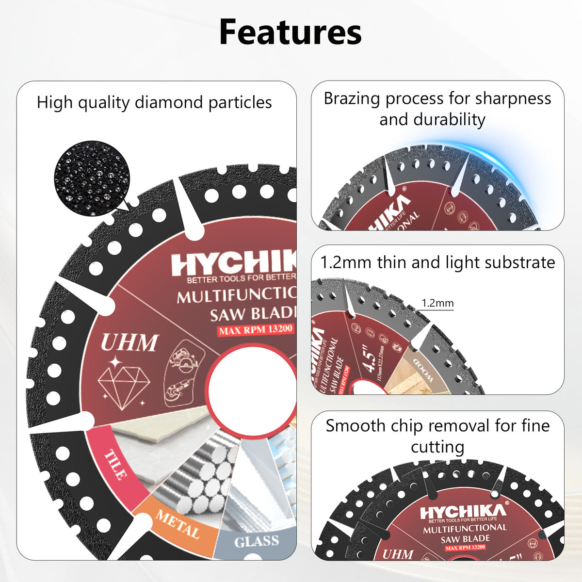 HYCHIKA 5-Piece Diamond Cutting & Grinding Disc Set — 4.5" for Automotive Body, Exhaust & Chassis Work